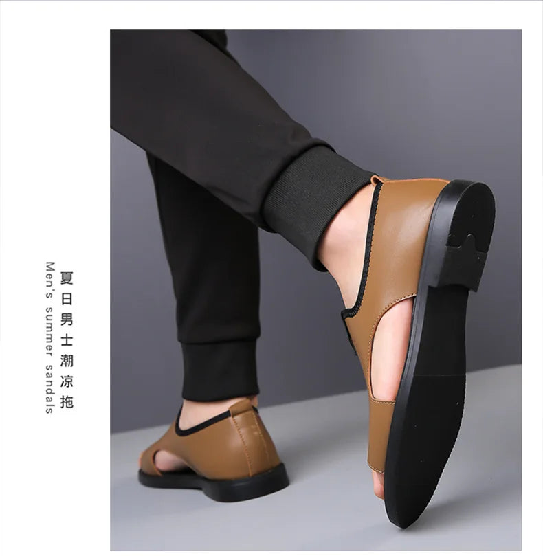 Brand Man Sandals Designer Fashion Leather Casual for Men Summer Comfortable Beach Slippers Outdoor Non-slip Men Sandalias 2026