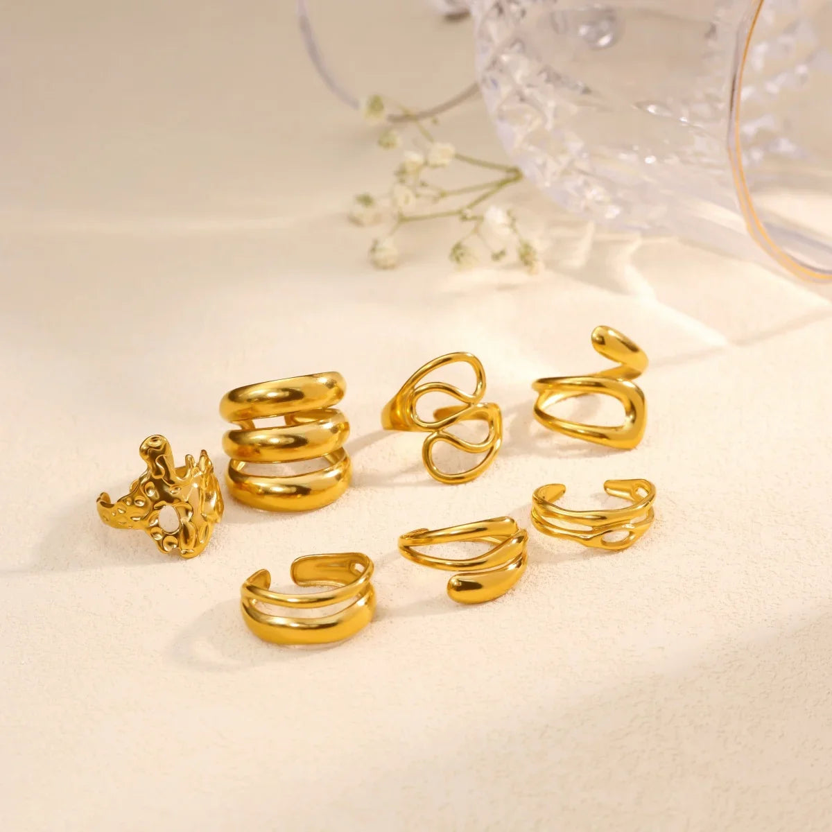 Stainless Steel Geometric Irregular Rings For Women Minimalist Open Adjustable Rings Daily Jewelry Wedding Anniversary Gifts