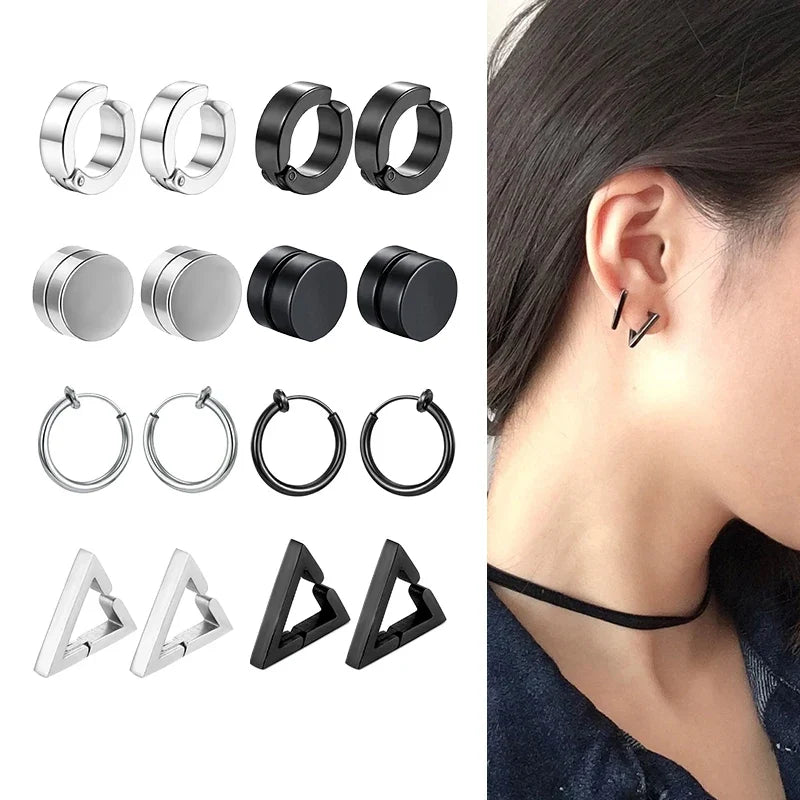 1 Pairs Fake Ear Clip Hoop Earrings for Men and Women Stainless Steel Painless Non Piercing Fake Earrings Jewelry Gifts