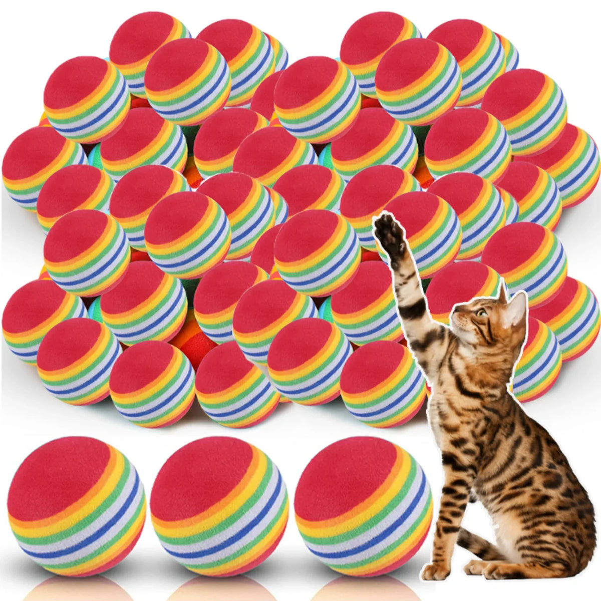 10-100x Colorful Cat Toy Ball EVA Bite-Resistant Elastic Rainbow Ball Kitten Puppy Chewing Training Interactive Toy Pet Supplies