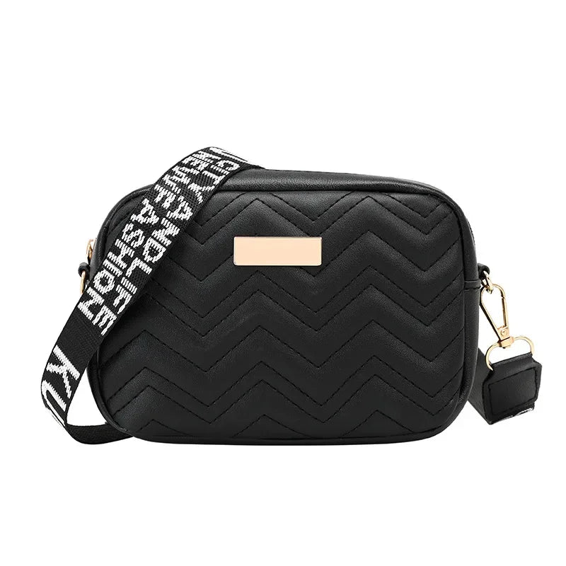 Fashion Wave Pattern Women's Shoulder Bag | Solid Color Crossbody Bag & PU Leather Wide Strap Purse (Female Handbags)