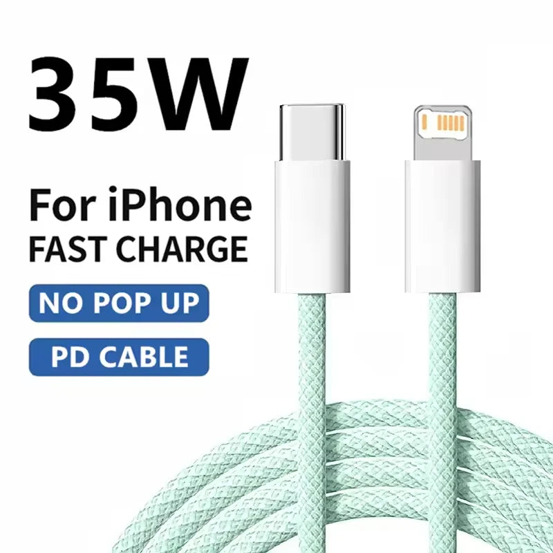 1m 2mPD Braided 35W Fast Charge Cable For iPhone 13 14 Pro Max 11 12 mini X XR XS Max 7 8 Plus Quick Charging USB-C Data Cables