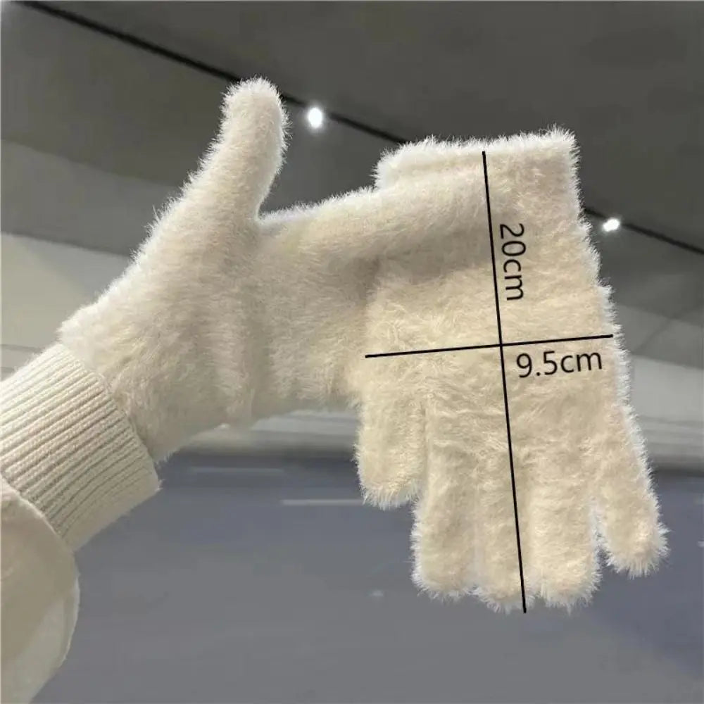 Fashion Thickened Furry Gloves Cold-proof Warm Winter Gloves Windproof Breathable Five Finger Gloves Winter