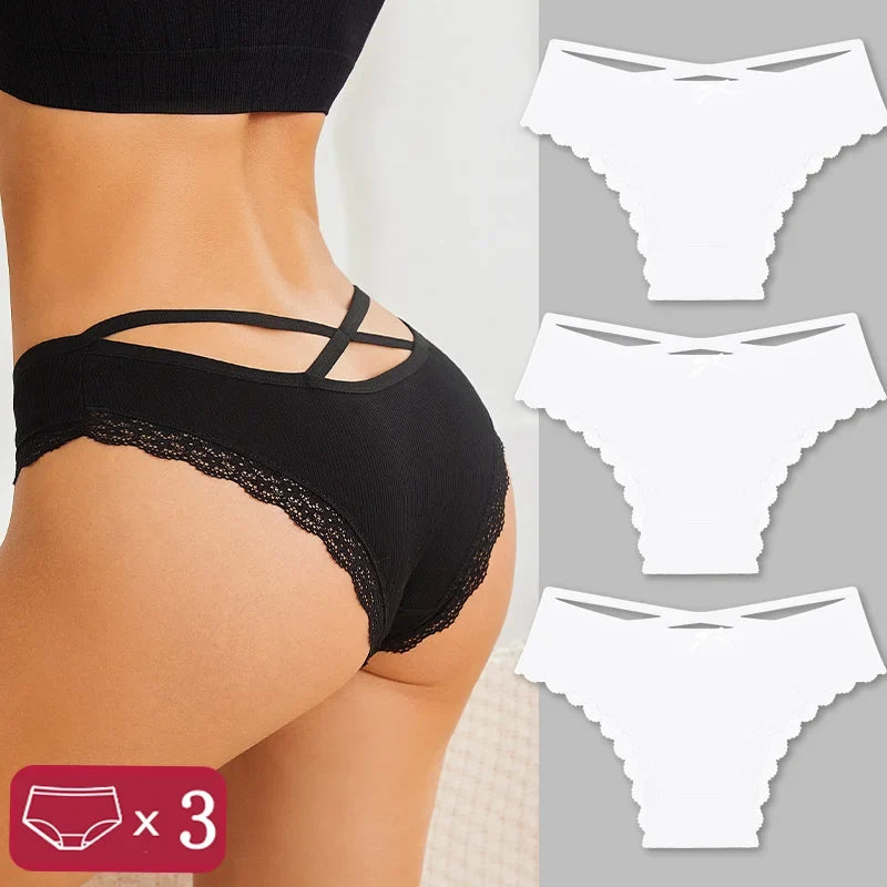 3-Piece Women's Cotton Seamless Panties – Low Rise, Hollow Design