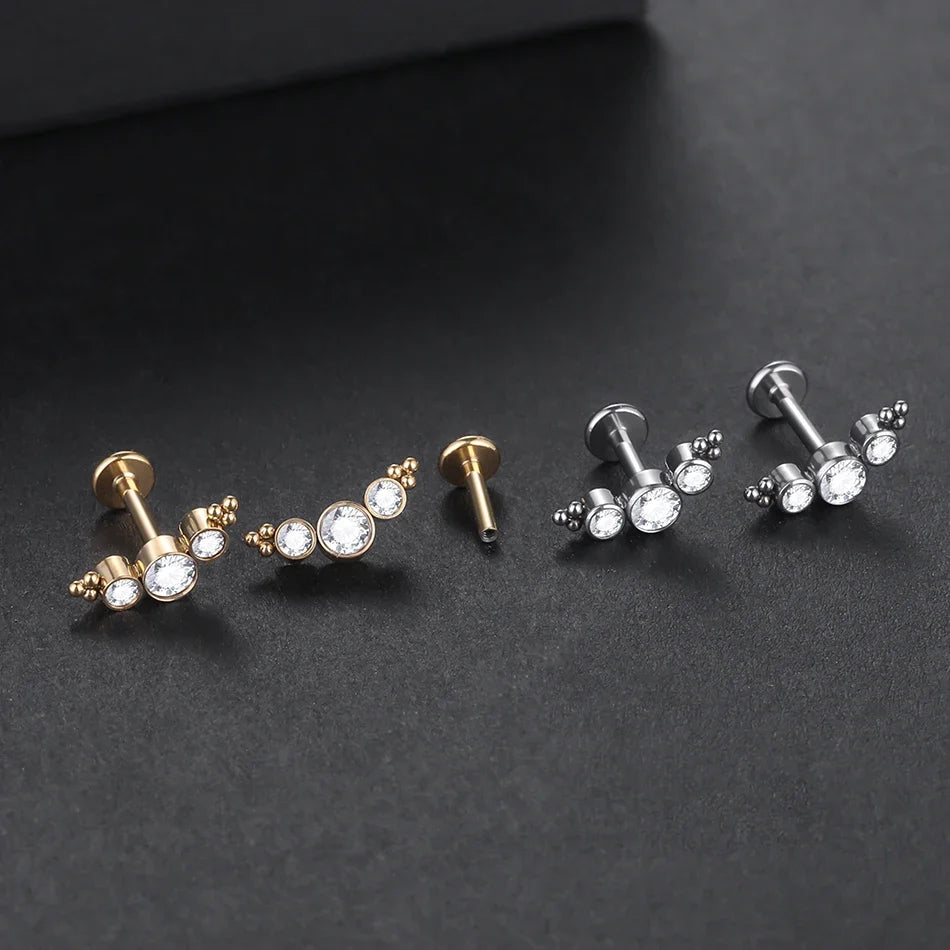 1Pc G23 Titanium Cartilage Stud Earrings for Women Lip Stud Labret Piercing Helix Daith Piercing Body Jewelry