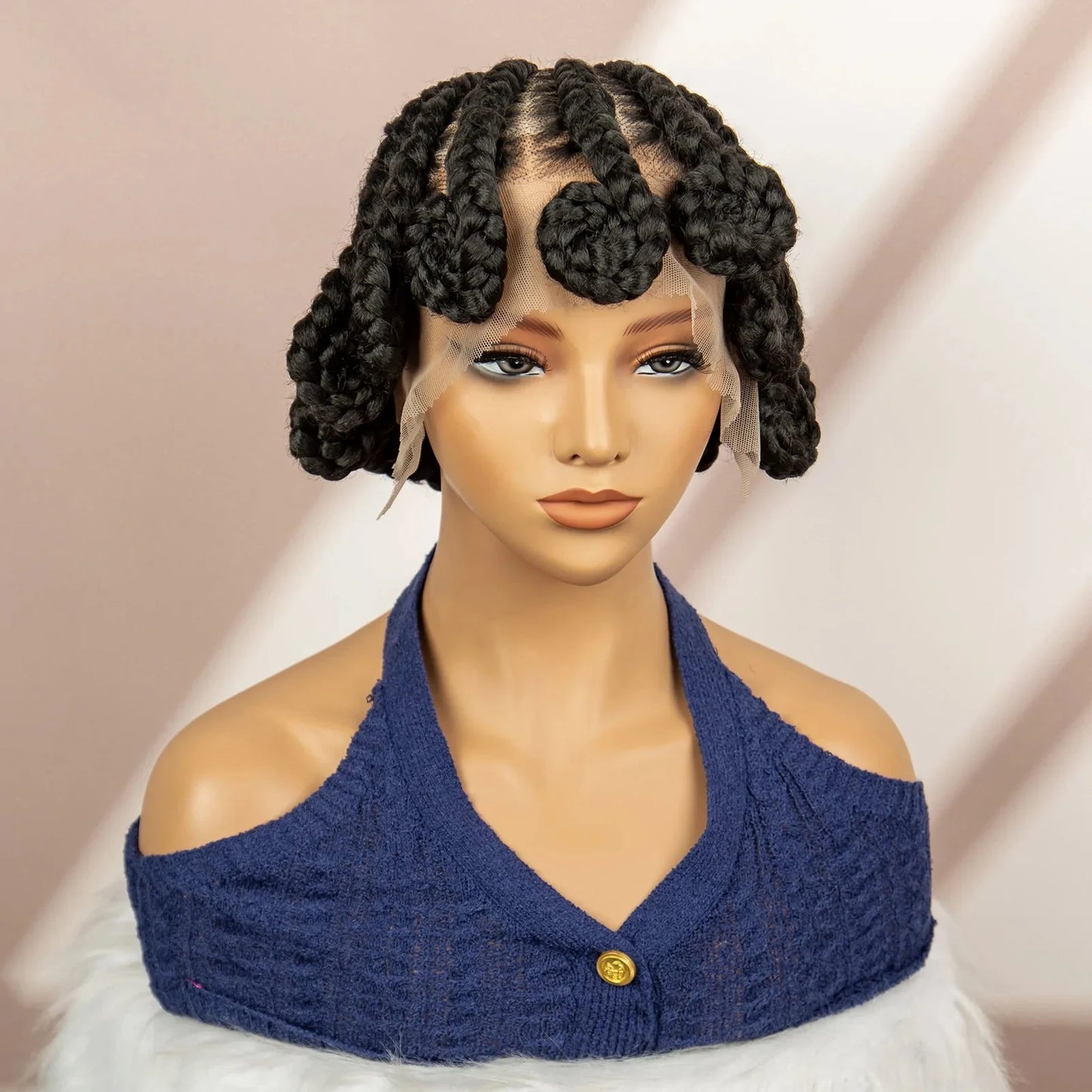 Natural Color Bantu Knot Braided Wig | Cornrow Braids | Full Lace | Heat Resistant Synthetic Wig | African Women