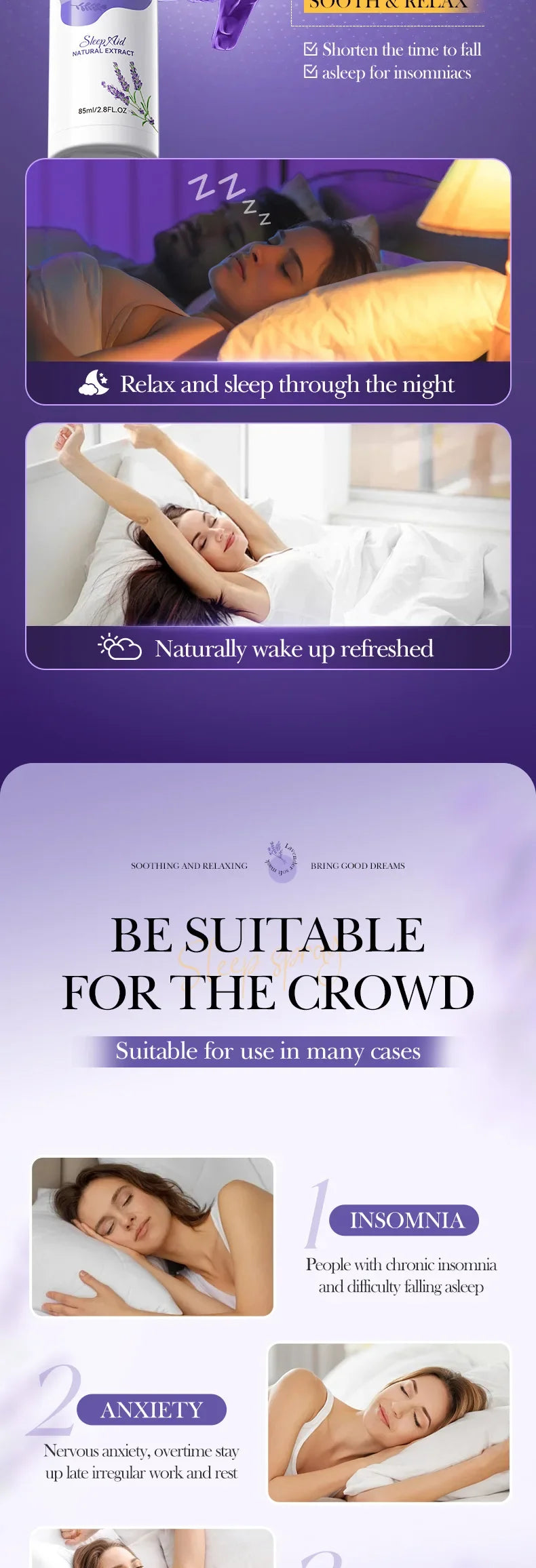 Lavender Sleep Spray 85ml Aromatherapy Sleep Lavender Pillow Mist Pillow  for Room Deep Sleep Spray