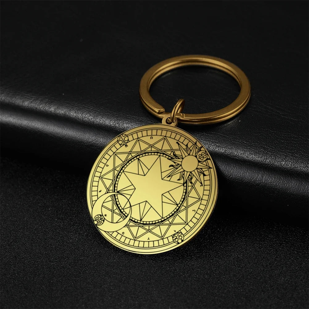 Dawapara Protection Secret Seal of Solomon Pendant Keychain Witchcraft Hexagram Wealth Fortune Amulet Stainless Steel Jewelry