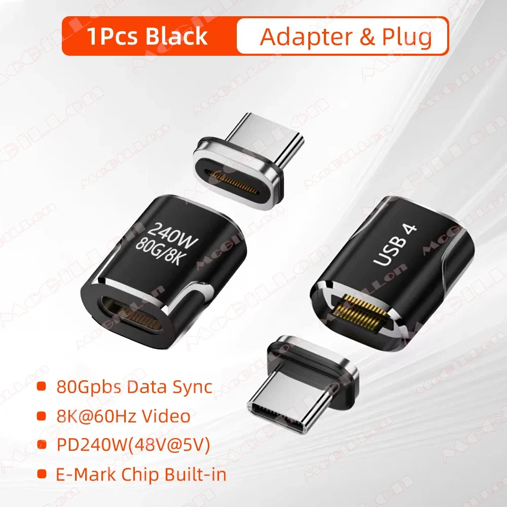 240W USB4.0 80Gbps Thunderbolt5 Magnetic Type-C OTG USB C To USB-C Fast Charge Magnet Converter Cable 8K@60Hz USB Type C Adapter
