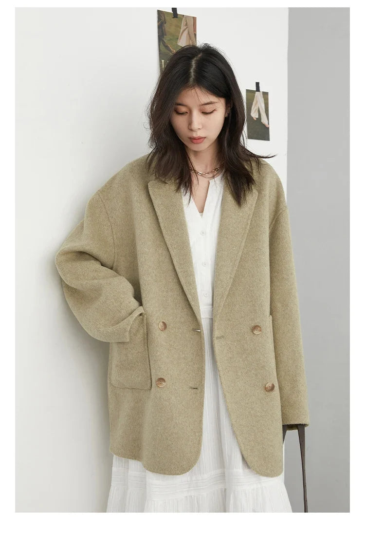 CHIC VEN New Women Woolen Coat Loose Solid Mid-length Double-sided Oversized Office Ladies Jackets Outerwear Autumn Winter 2026