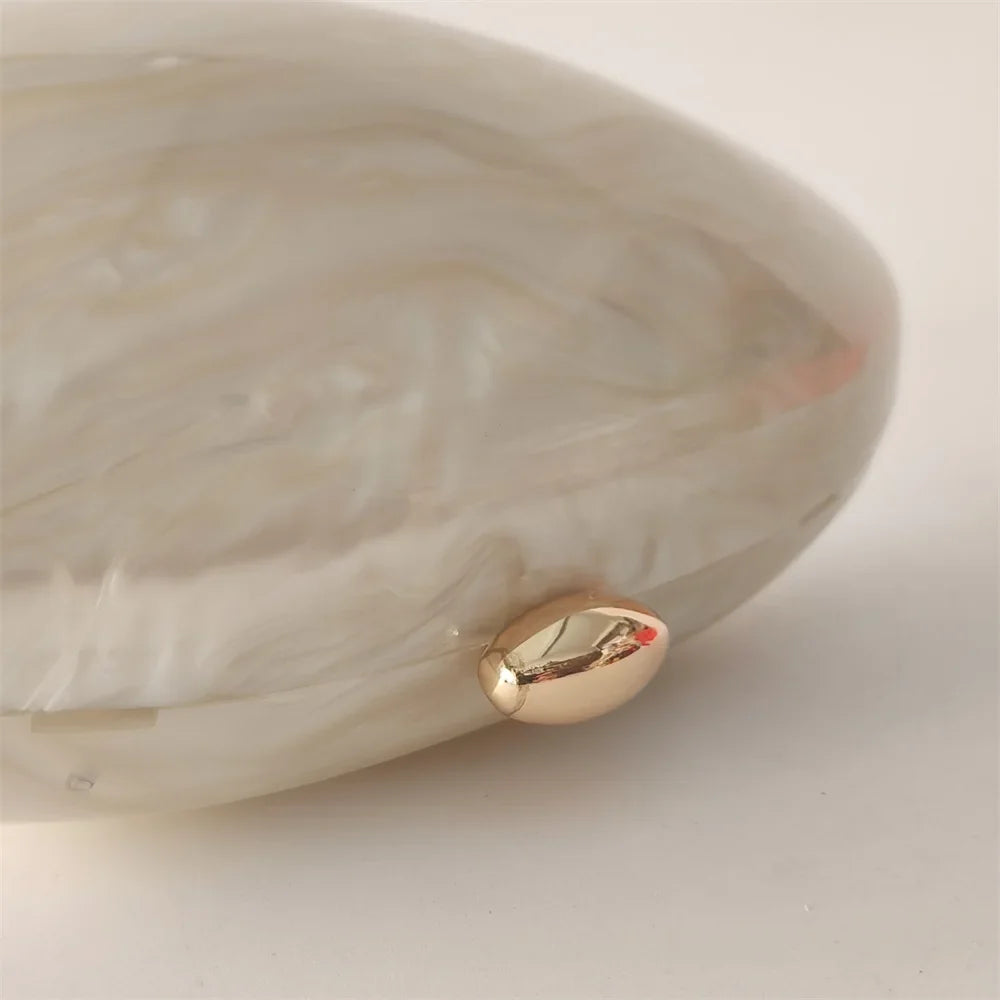 Oval Marble Beige Shell Acrylic Luxury Elegant Lady Evening Bag | Cute Handbag & Wedding Girl Female Mini Purse