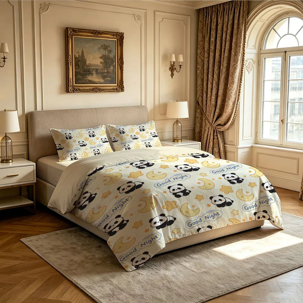3pcs Cartoon Panda Print Coreless Duvet Cover Cool Summer Lightweight Bedding Set Multi Size Bedroom Bedding Decoration