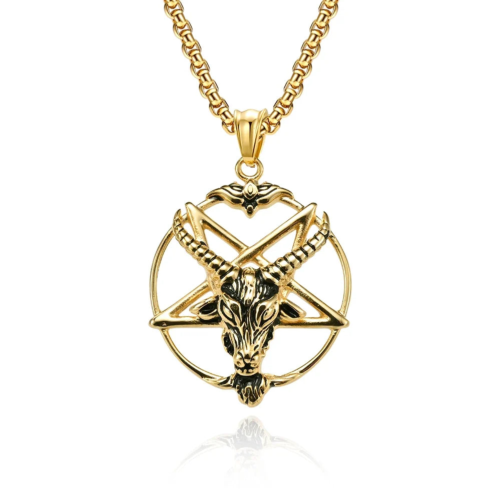 DARHSEN Men Stainless Steel Statement Pendant Necklace Baphomet Goat Satanic Satan Demon Devil Fashion Jewelry