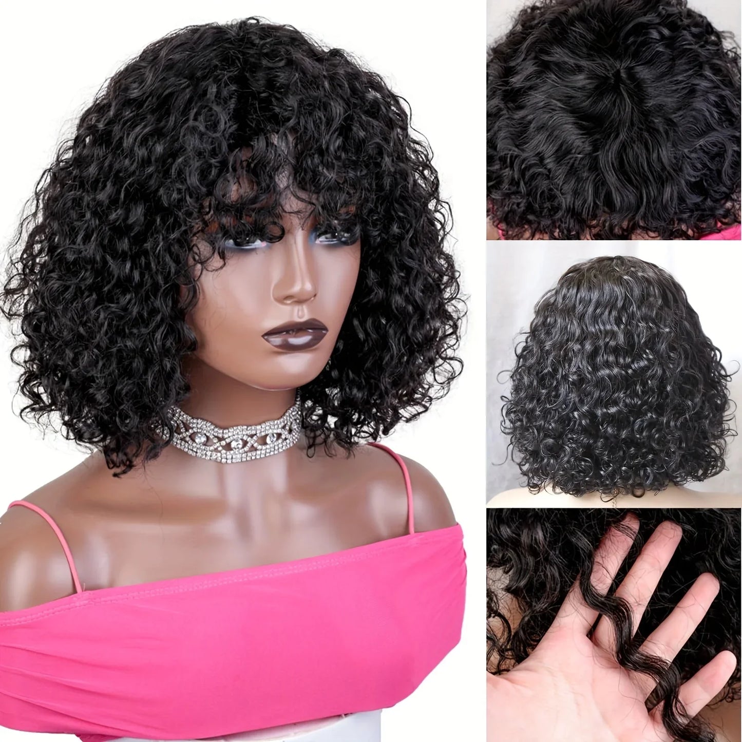 Curly Short Bob Cut Human Hair Wigs With Bangs Kinky Curly Bob Wig Brazilian Remy Hair Full Machine Made