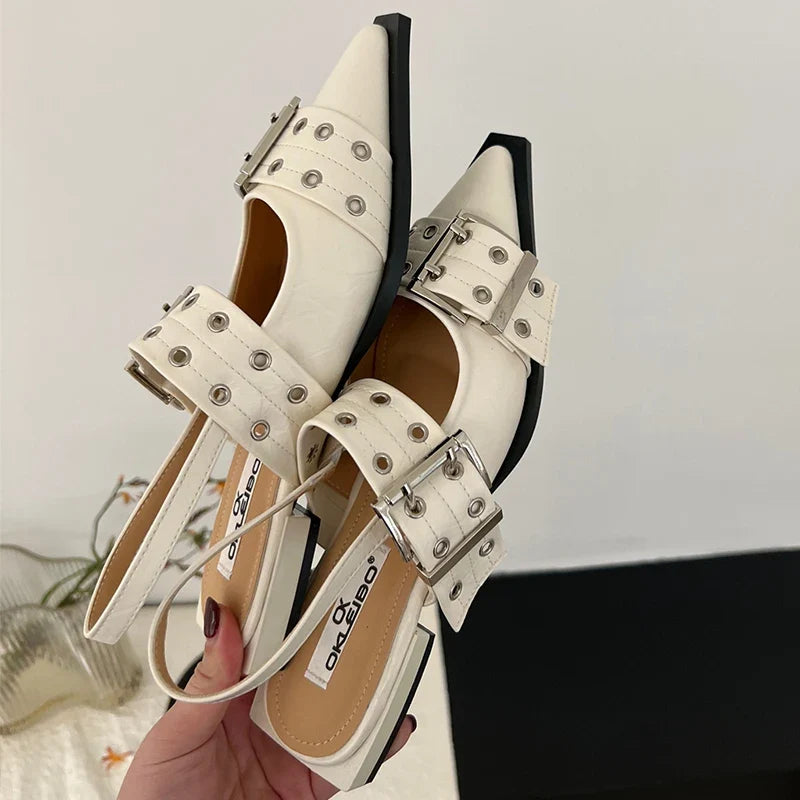 Women Flat With Shoes 2026 Designer Luxury Buckle Fashion Ladies Flats Shoes Slingback Pointed Toe Casual Female Sandals Mules