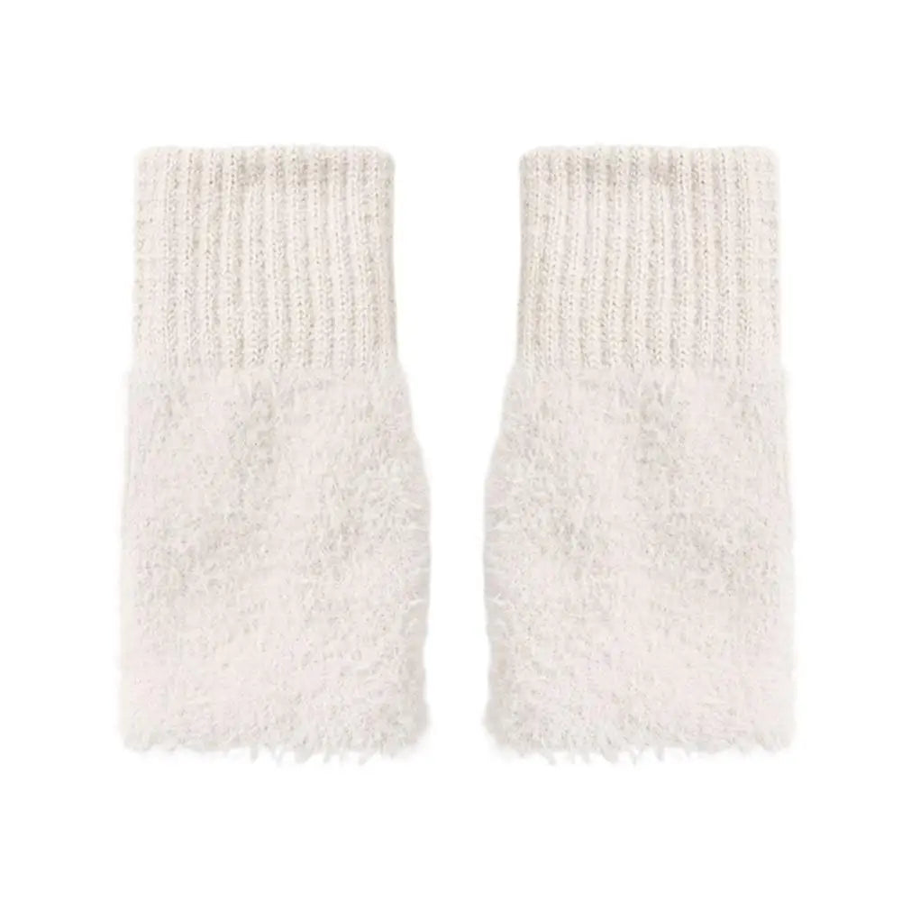 Half-finger Plush Winter Gloves Touch Screen Cold-proof  Warm Fingerless Knitted Wrist Guard Student Office Writing Work Outdoor