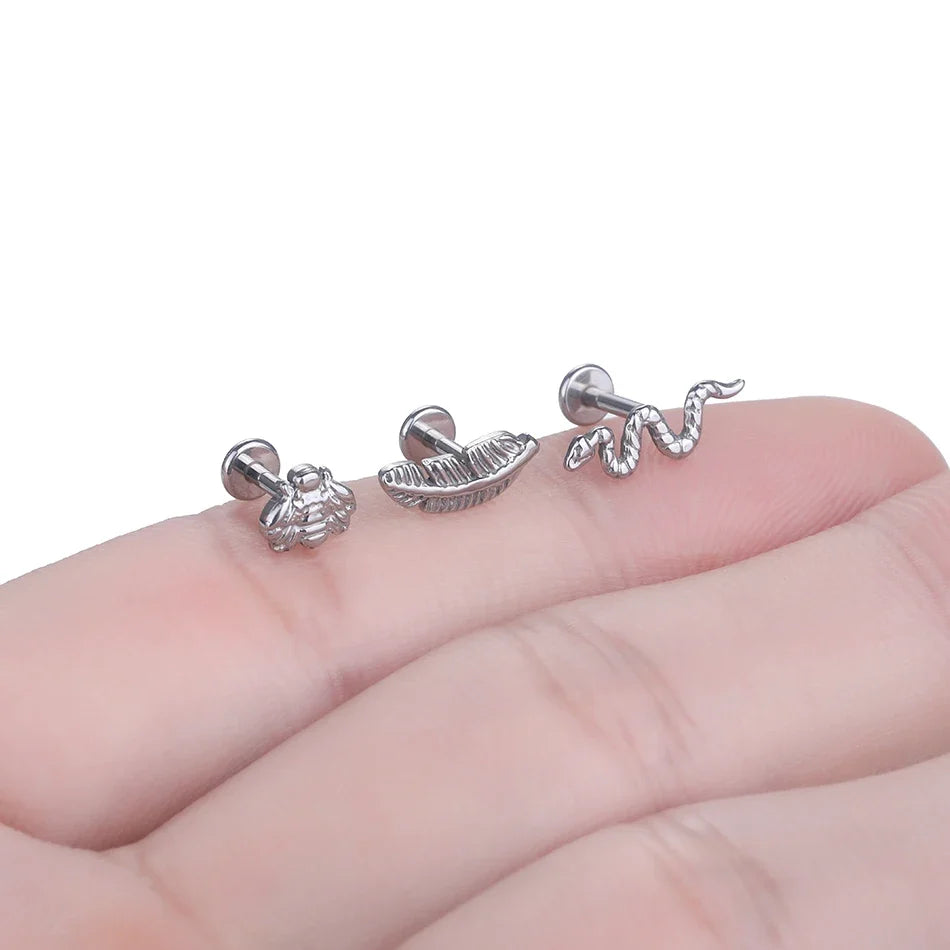 1Pc G23 Titanium Cartilage Stud Earrings for Women Lip Stud Labret Piercing Helix Daith Piercing Body Jewelry