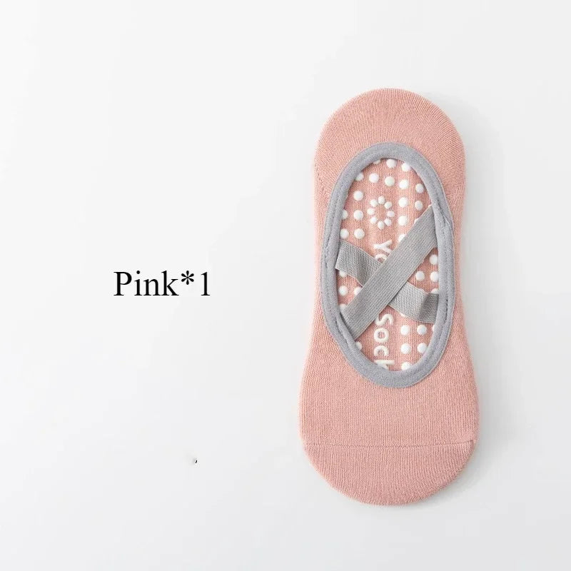 1/ 4Pair Professional Women Yoga Sock Silicone Anti-slip Ballet Pilates Socks Women Backless Breathable Bandage Yoga Sport Socks