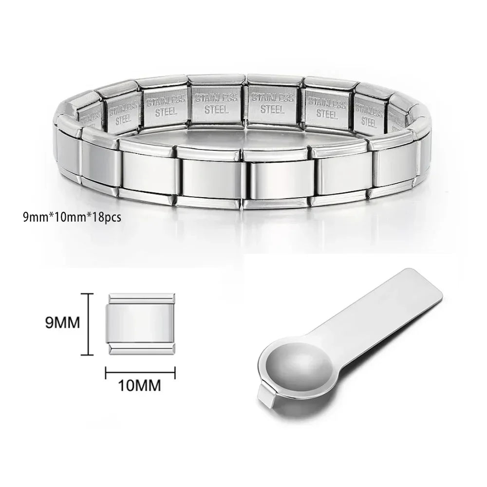 Italian Charm Link for Women Men 9mm Width Silver Gold Color Chain Stainless Steel Bracelet on Hand DIY Making Jewelry Wholesale