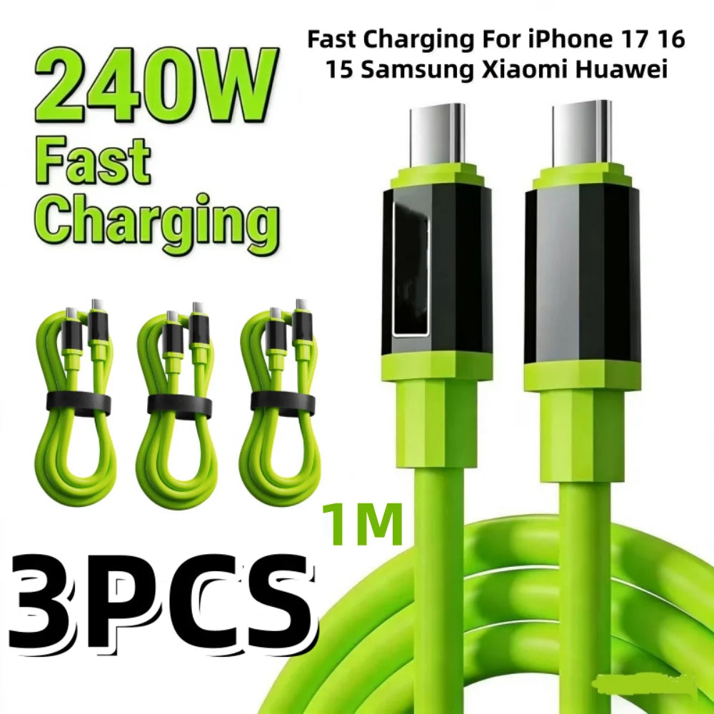 3/1PCS USB C Cable to USB C 240W Fast Charging Charger Cable Supports Fast Charging For iPhone 16 15 Samsung Xiaomi Huawei