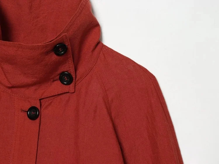 AACHOAE Women High Neck Lightweight Jacket Casual Long Sleeve Windbreaker Coat Drawstring Hem Button Front Short Outerwear