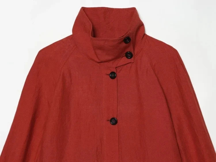 AACHOAE Women High Neck Lightweight Jacket Casual Long Sleeve Windbreaker Coat Drawstring Hem Button Front Short Outerwear