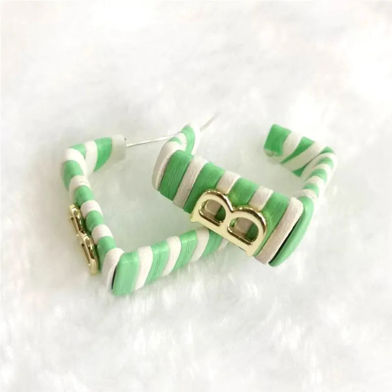 28 Colors Zebra Pu Leather Square Hoop Earrings For Women Fashion Jewelry Letter Alphabet Geometric Stripe Pendientes Mujer