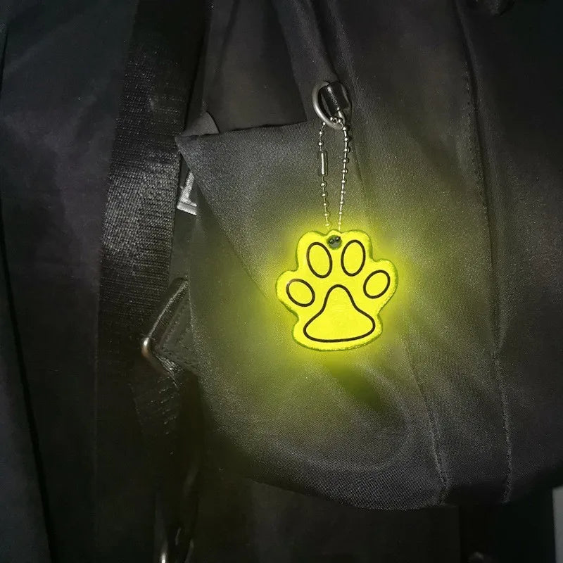 10PCS Cute Cat Paw Reflective Keychain Night Safety Kids Pet Double-sided Reflective Backpack Accessories Pendant