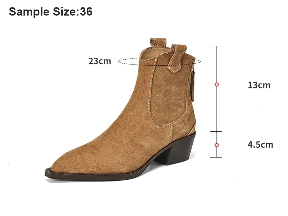 New 2025 Trend Autumn Winter Cow Suede Women Western Boots Black Brown Khaki Purple Green Burgundy Pointed Toe Lady Ankle Boots