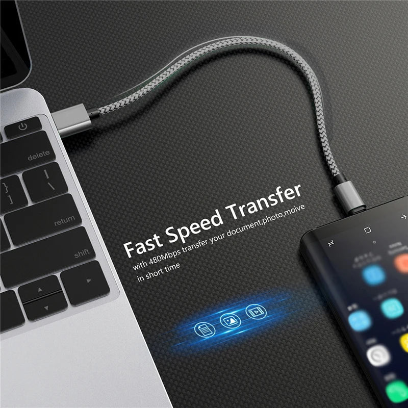 Nylon Data Cable Fast Charger USB A to Type C Charging Cable For Huawei Samsung   Android phone TypeC Charging Device 1M 2M 3M