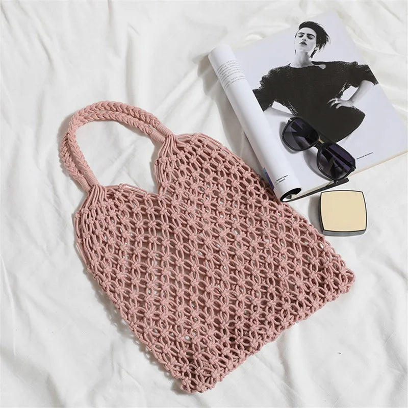 Women's Large Capacity Straw Handbag Totes | Hollow Out Shoulder Bags & Vintage Travel Beach Bag (Shopping Pack)