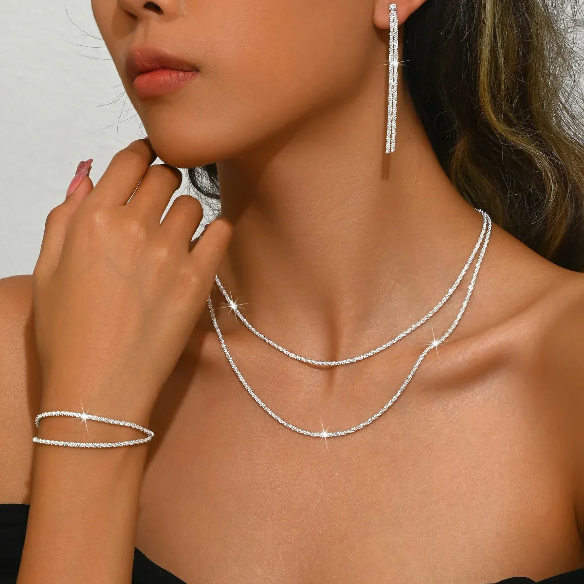 Starry Sky Sparkling Necklace, Women's Clavicle Chain Bracelet, Simple Sparkling Plain Chain, Stackable Design