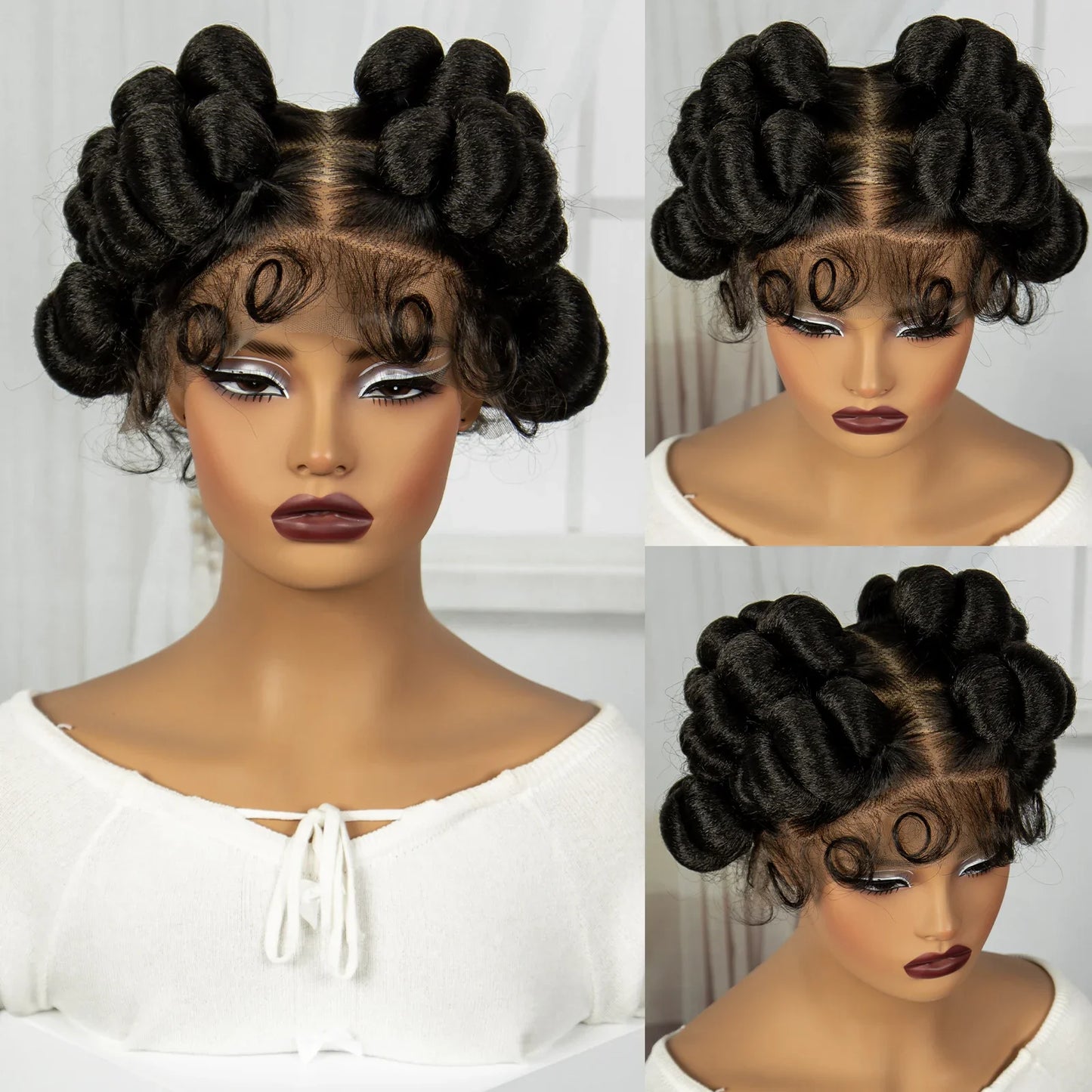 3-in-1 Handmade Bantu Braids Wig | Knotless Box & Faux Locs Options | Full Lace