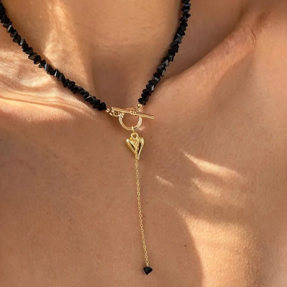 New Irregular Choker Vintage Tassels Zircon Heart Pendant Necklace For Women Female White Imitation Pearl Chain Valentine's Gift