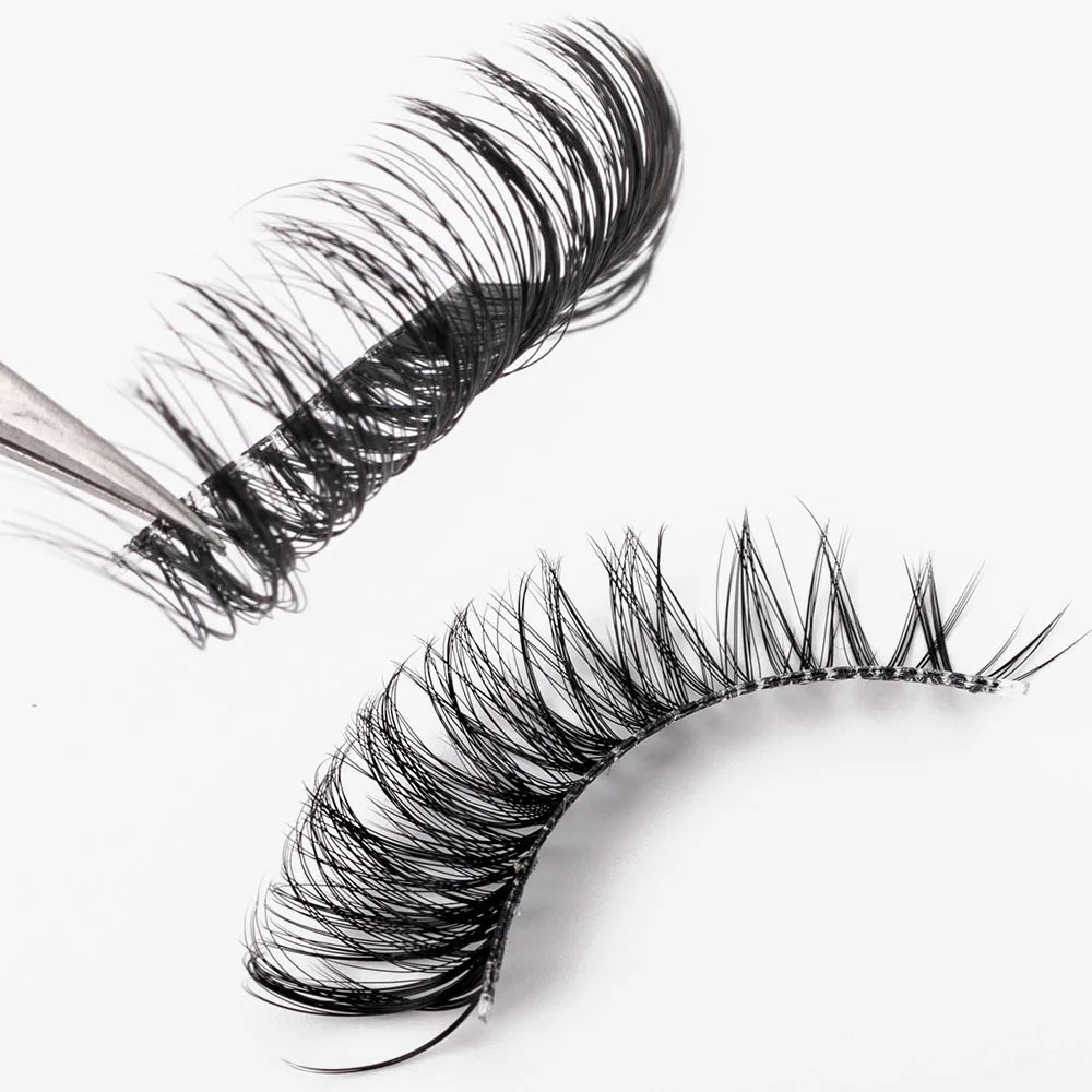 Yiernuo 1/5 Pairs Long Transparent Band Vegan Eyelash D Curl Russian Eyelashes Clear Band Lashes Invisible Band Lashes