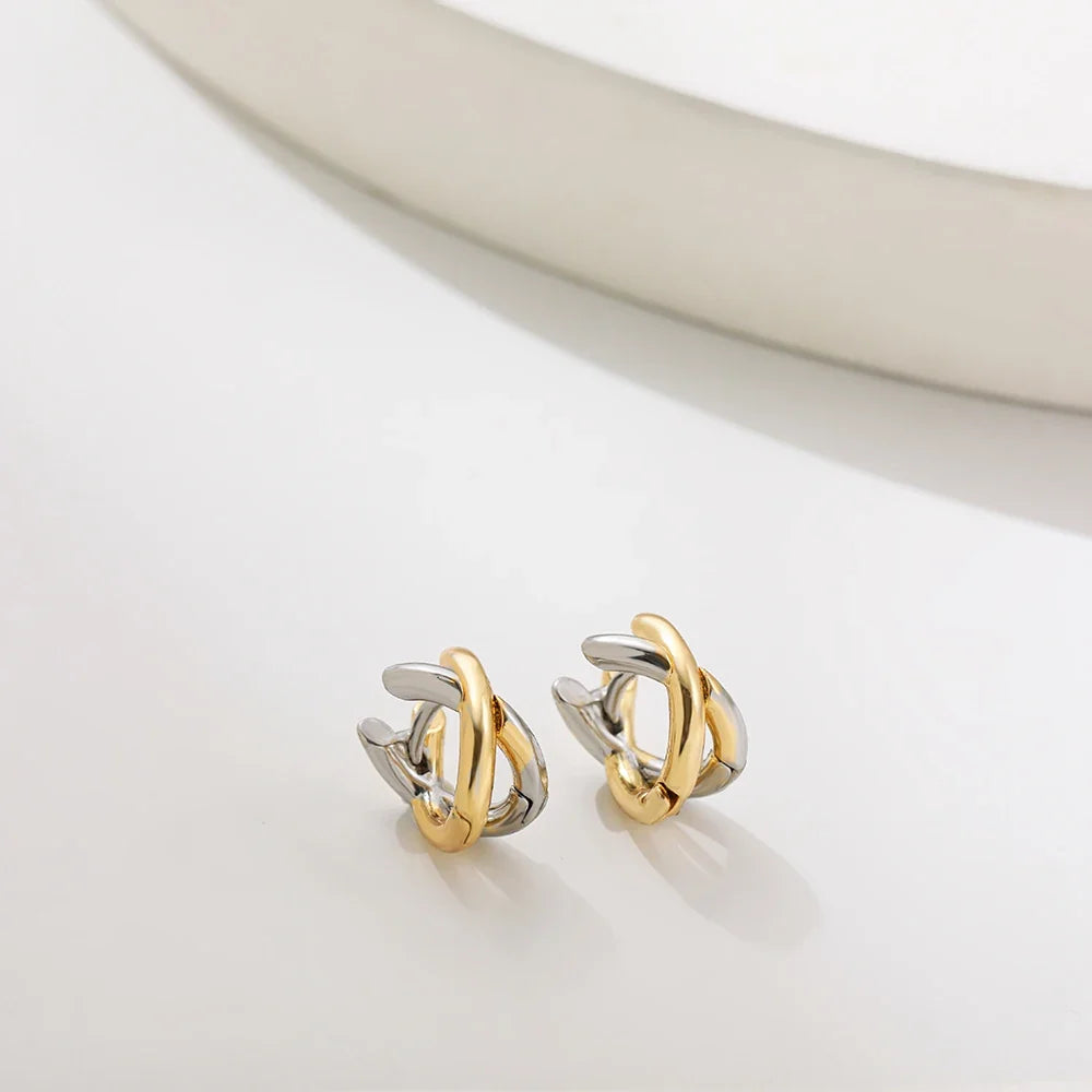 Criss-cross Gold Silver Colors Tiny HuggieHoop Earrings for Women Mini Small Ear Buckle Cartilage Piercing Earrings Punk Jewelry