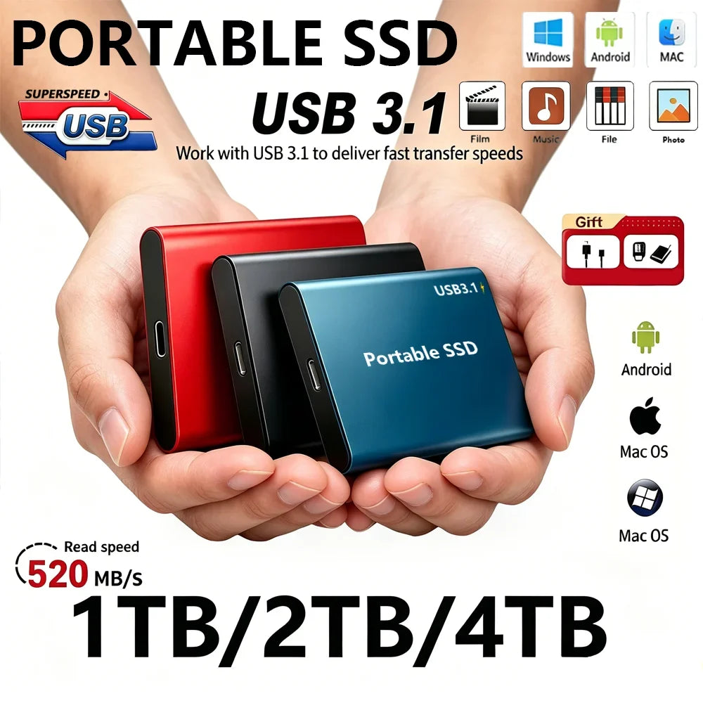 Reliable Slim Storage Device Portable External SSD 1TB 4TB 16TB 128TB High Speed for Notebook Laptop Computer