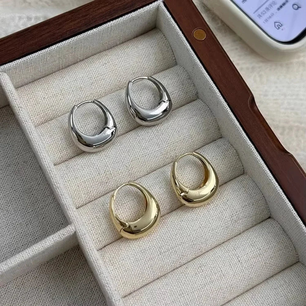 Stainless Steel Smooth Metal Chunky Hoop Earrings for Women Fashion Round Circle Hoops Statement Earrings Trendy Jewelry