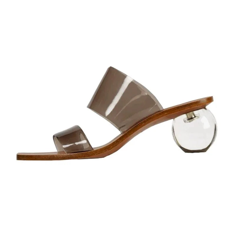 Crystal High Heels Square Toe Cool Slippers Women's European and American Fashion Word with Sandals