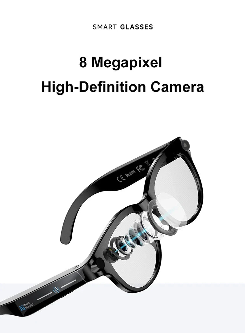 Lenovo 2026 New 8K AI Translation AI Smart Glasses Bluetooth Calling Music Player Camera Control Anti Blue Light Sunglasses