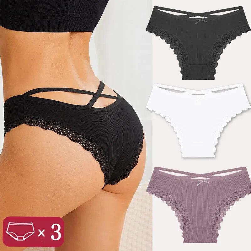 3-Piece Women's Cotton Seamless Panties – Low Rise, Hollow Design