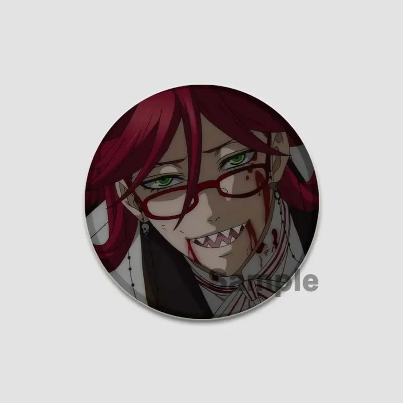 58MM Cartoon Comics Black Butler Creative DIY Badge Tinplate Plastic Pins Button Brooches for Backpack Accessories Jewelry Gifts