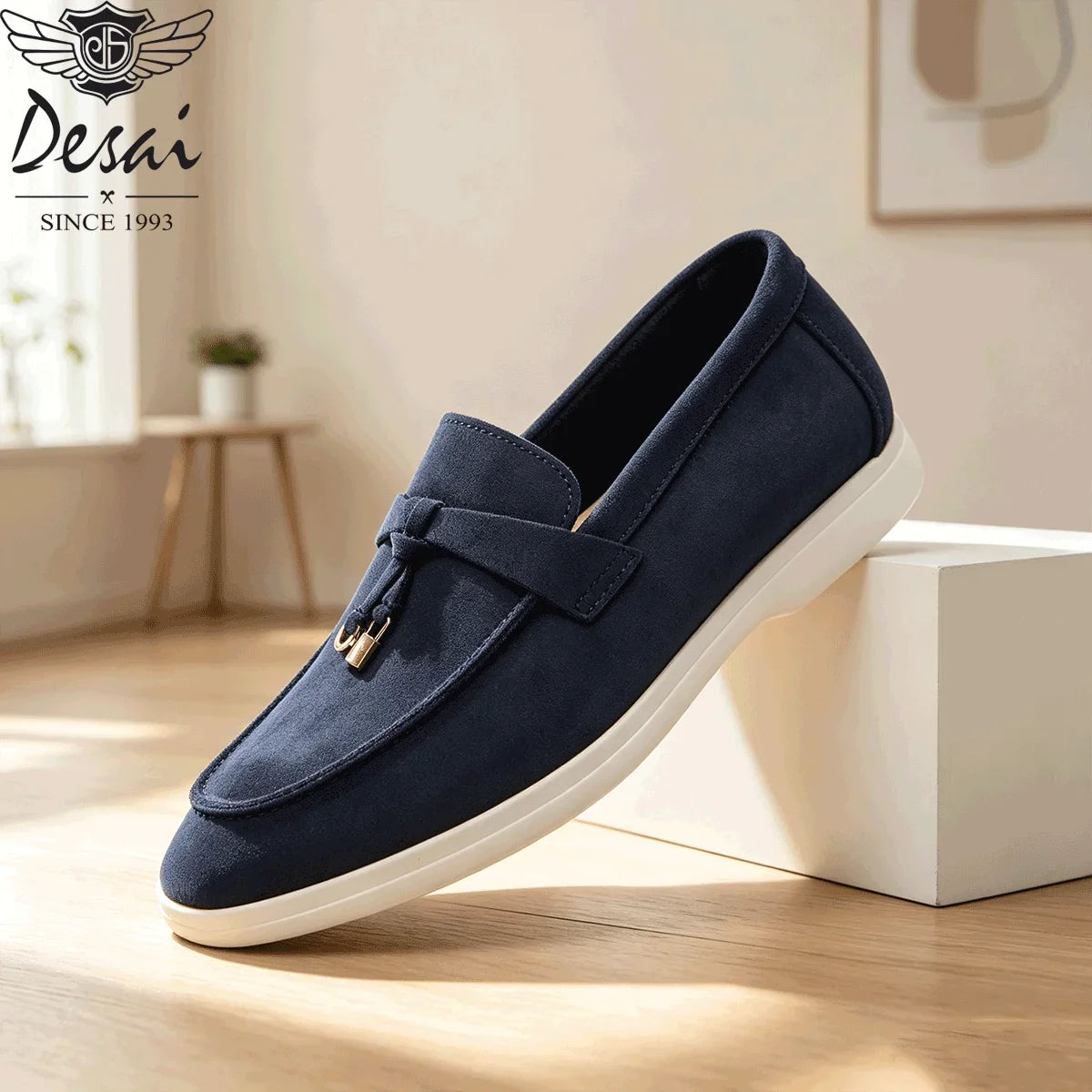 Desai Men's Faux Suede Loafers Metal Buckle Tassel Slip-on Casual Driving Shoes Lightweight Comfort