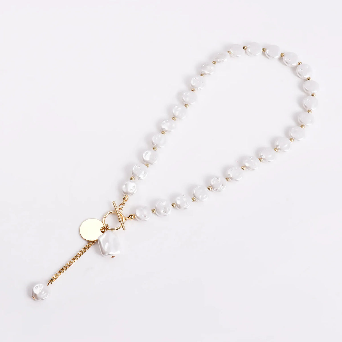 Kpop Imitation Pearl Beaded Pendant Necklace Moon Metal Link Splicing Choker for Women Ladies Jewelry Wedding