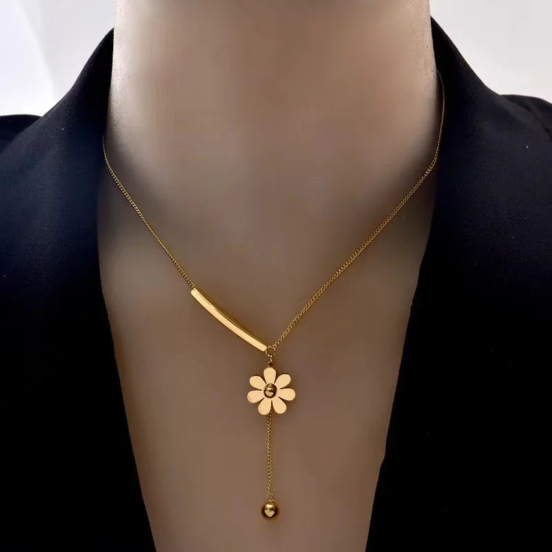 GANEMLY 316l Stainless Steel Luxury Bling Cubic Zirconia Eye Droplets Pendant Necklace Women Chic Romantic Waterproof Jewelry