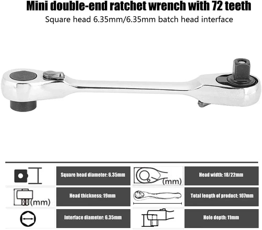 Mini Double Headed Ratchet Wrench 1/4 Inch Drive Socket Screwdriver Bit Driver Quick Release Ratchet Wrench Hand Tools