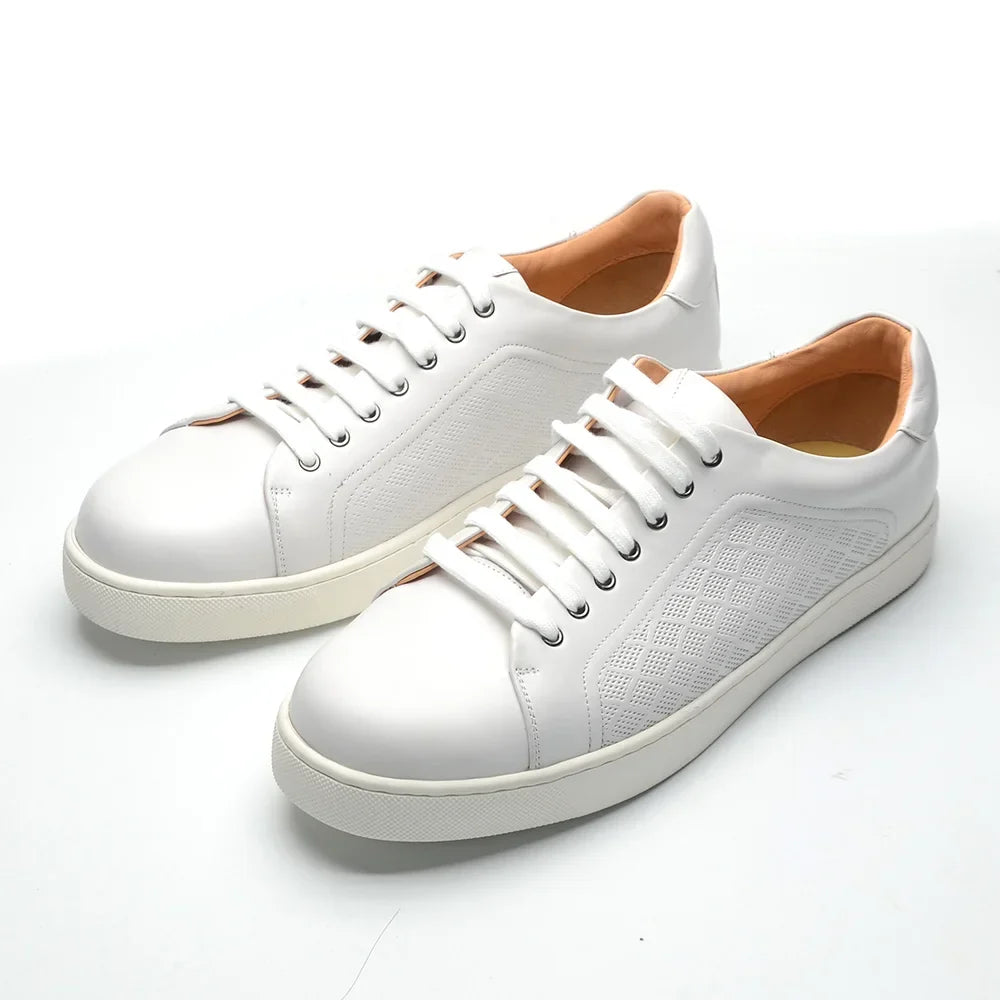 Luxury Designer Men's Genuine Leather Skateboard Sneakers | Classic Black, White & Brown Lace-Up Casual Oxfords