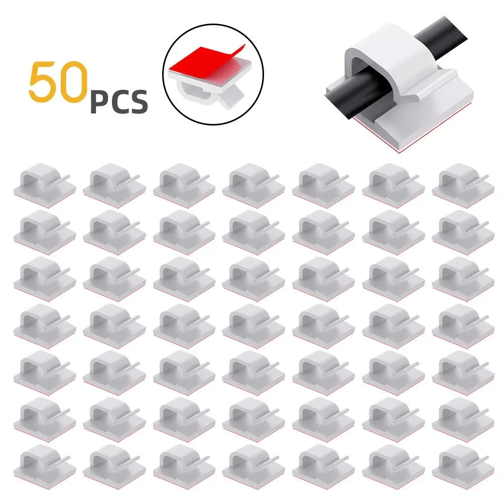 50Pcs Self-Adhesive Cable Clip Wire Protector Fixer Holder Desktop Tidy Management Wire Organizer For Mouse Headset Wire Storage