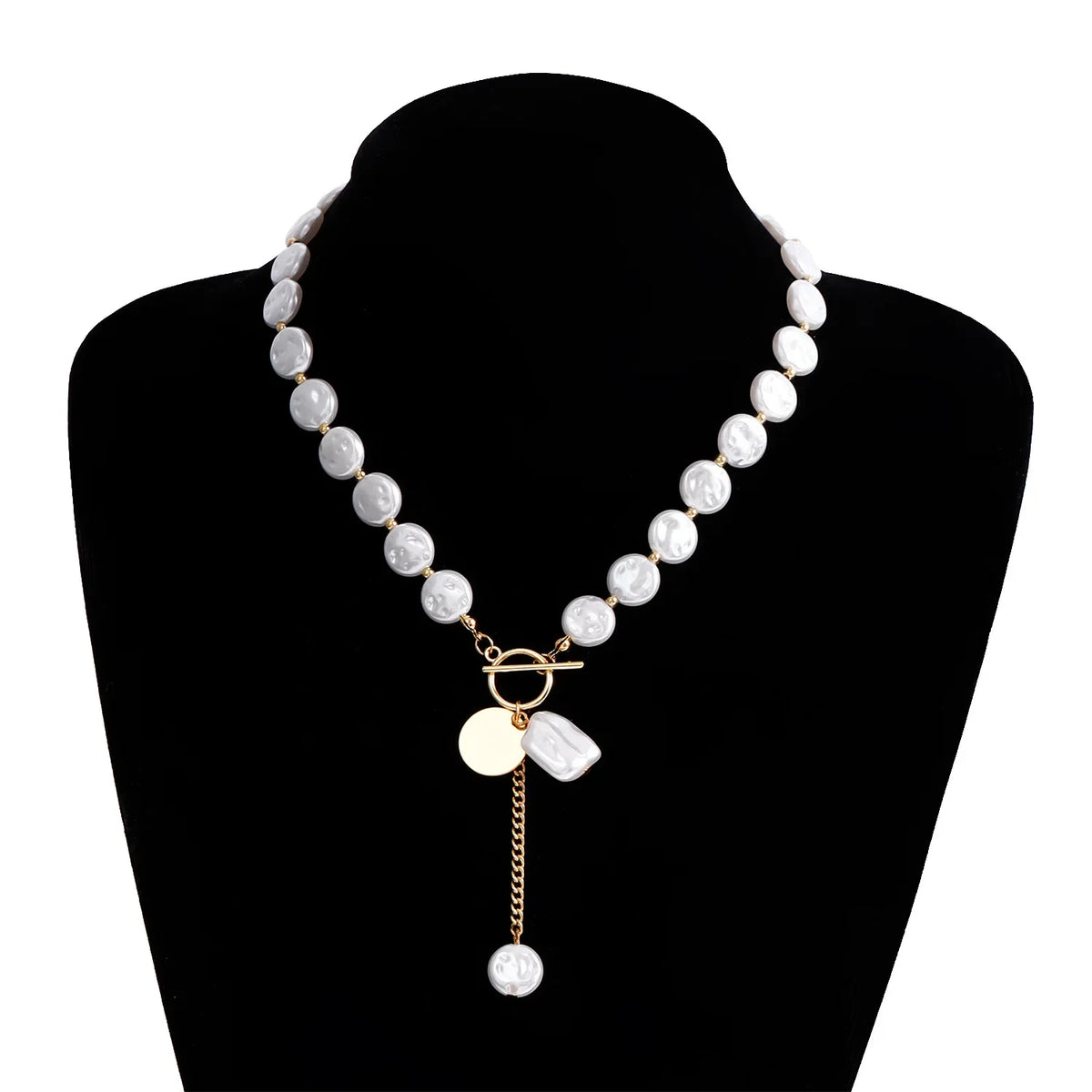 Kpop Imitation Pearl Beaded Pendant Necklace Moon Metal Link Splicing Choker for Women Ladies Jewelry Wedding