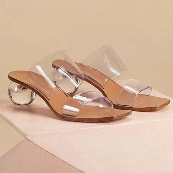 Crystal High Heels Square Toe Cool Slippers Women's European and American Fashion Word with Sandals